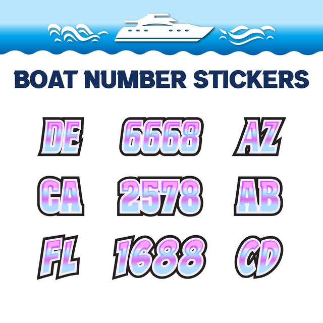 Custom Boat Registration Numbers Stickers Letter Decal 2pcs - 3D Pink Blue C183