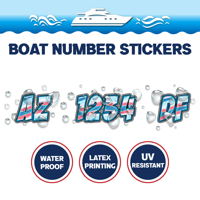 Custom Boat Registration Numbers Stickers Letter Decal 2pcs - 3D Blue Pink C185