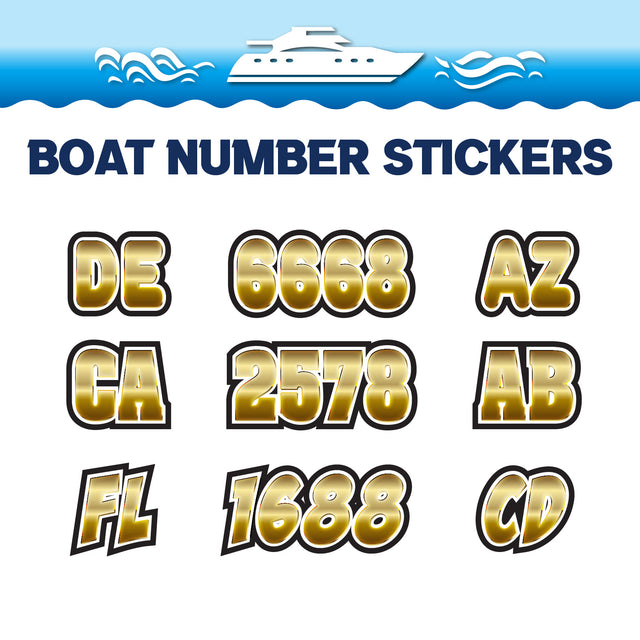 Custom Boat Registration Numbers Stickers Letter Decal 2pcs - 3D Gold C186