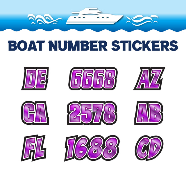 Custom Boat Registration Numbers Stickers Letter Decal 2pcs - 3D Purple C187