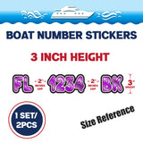 Custom Boat Registration Numbers Stickers Letter Decal 2pcs - 3D Purple C187