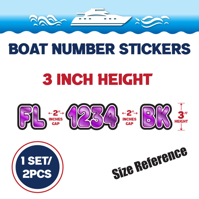 Custom Boat Registration Numbers Stickers Letter Decal 2pcs - 3D Purple C187