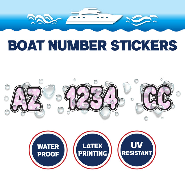 Custom Boat Registration Numbers Stickers Letter Decal 2pcs - Dot Pink C190