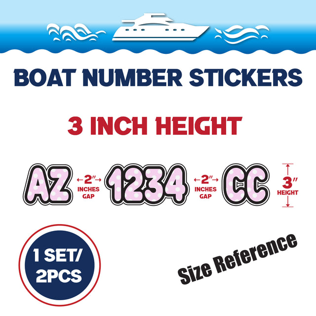 Custom Boat Registration Numbers Stickers Letter Decal 2pcs - Dot Pink C190