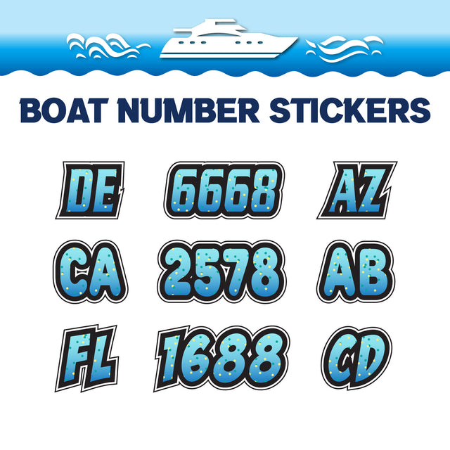 Custom Boat Registration Numbers Stickers Letter Decal 2pcs - Dot Blue C191