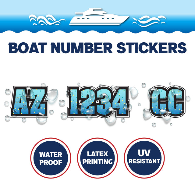 Custom Boat Registration Numbers Stickers Letter Decal 2pcs - Dot Blue C191