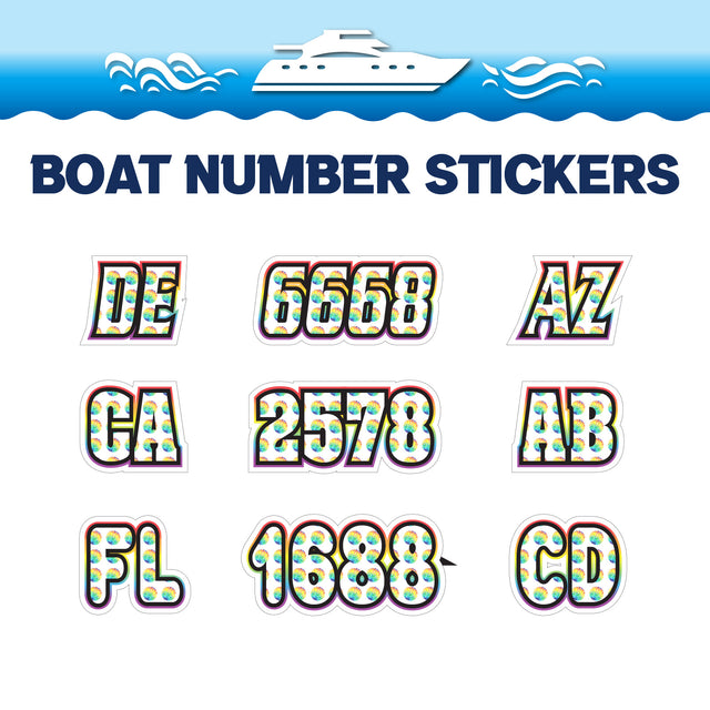 Custom Boat Registration Numbers Stickers Letter Decal 2pcs - Dot Colorful C195