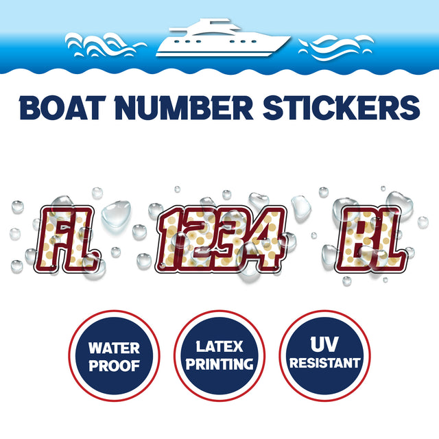 Custom Boat Registration Numbers Stickers Letter Decal 2pcs - Dot Red Yellow C196