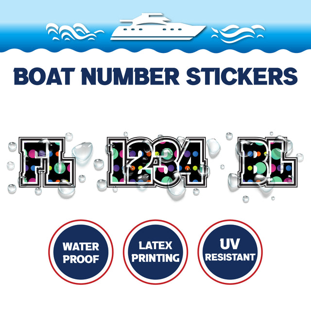 Custom Boat Registration Numbers Stickers Letter Decal 2pcs - Dot Colorful C198