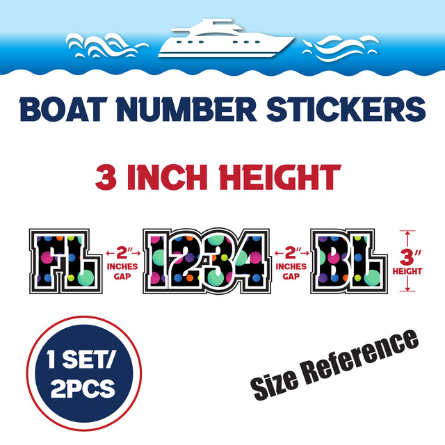 Custom Boat Registration Numbers Stickers Letter Decal 2pcs - Dot Colorful C198