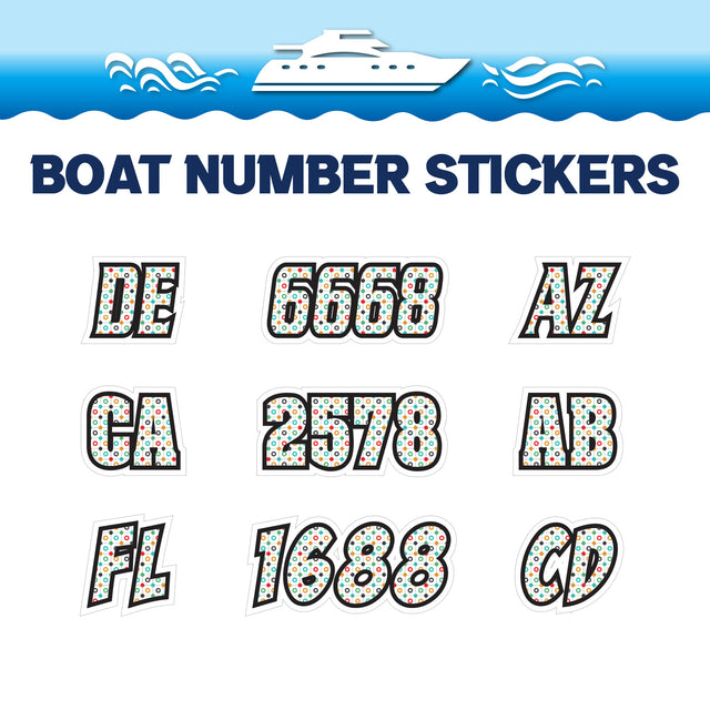 Custom Boat Registration Numbers Stickers Letter Decal 2pcs - Dot Colorful C201