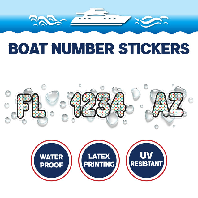 Custom Boat Registration Numbers Stickers Letter Decal 2pcs - Dot Colorful C201