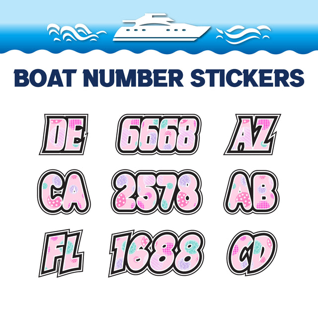 Custom Boat Registration Numbers Stickers Letter Decal 2pcs - Dot Pink C202