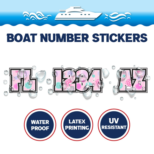 Custom Boat Registration Numbers Stickers Letter Decal 2pcs - Dot Pink C202