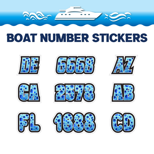 Custom Boat Registration Numbers Stickers Letter Decal 2pcs - Dot Blue C203