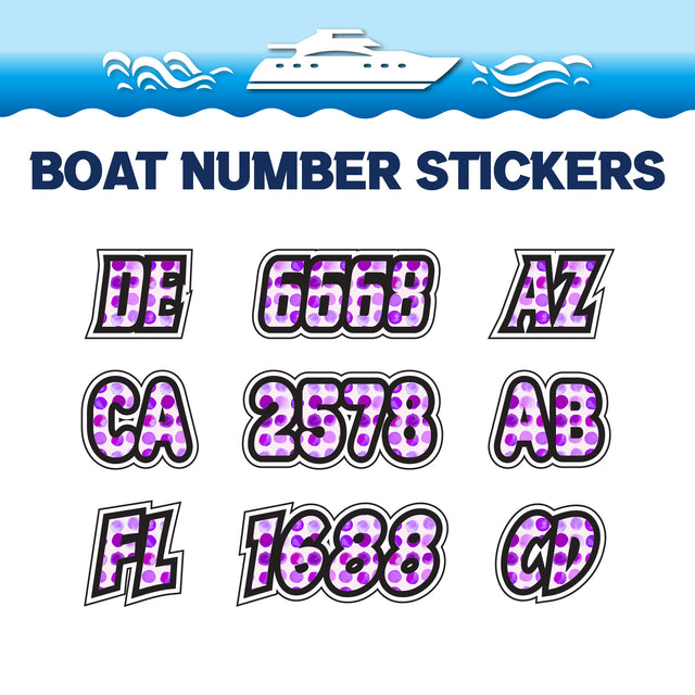 Custom Boat Registration Numbers Stickers Letter Decal 2pcs - Dot Purple C206