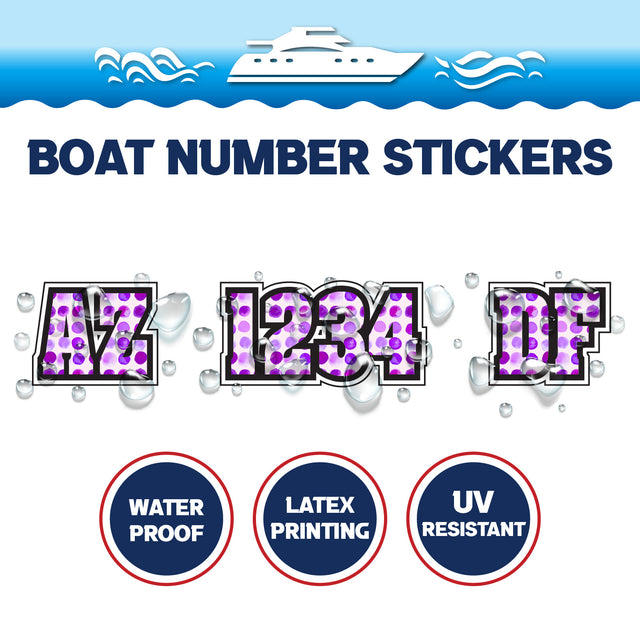 Custom Boat Registration Numbers Stickers Letter Decal 2pcs - Dot Purple C206