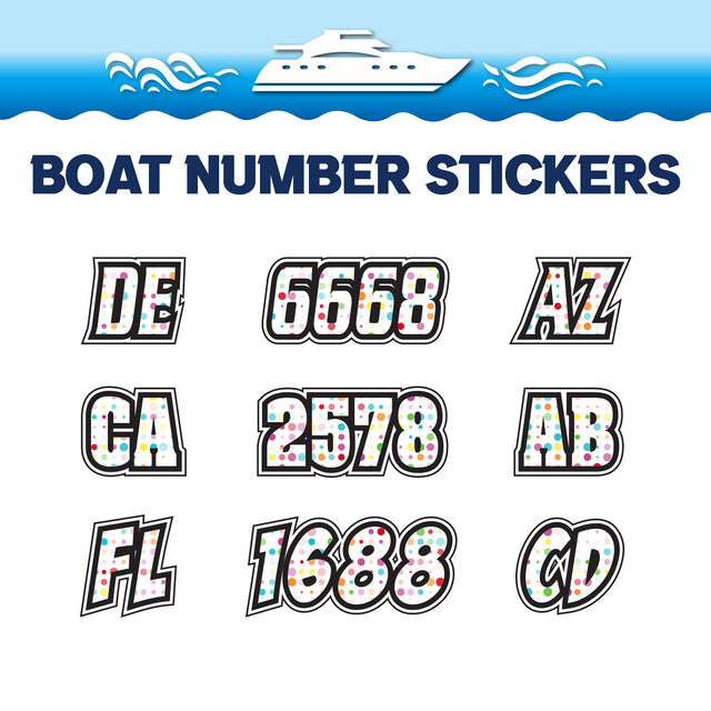 Custom Boat Registration Numbers Stickers Letter Decal 2pcs - Dot Colorful C209