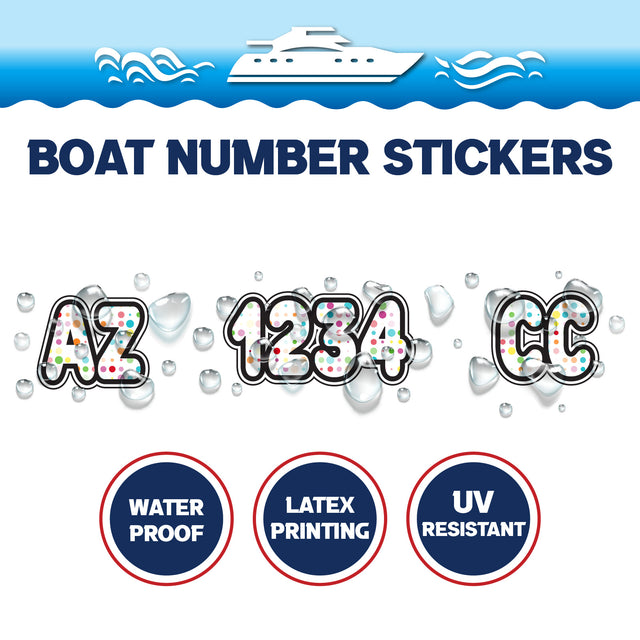 Custom Boat Registration Numbers Stickers Letter Decal 2pcs - Dot Colorful C209