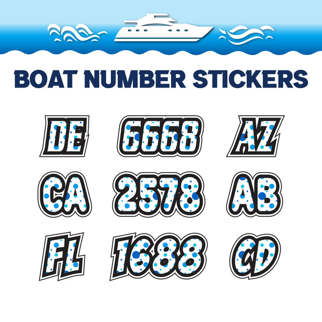 Custom Boat Registration Numbers Stickers Letter Decal 2pcs - Dot Blue C210