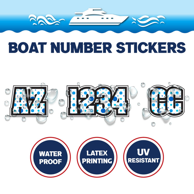 Custom Boat Registration Numbers Stickers Letter Decal 2pcs - Dot Blue C210