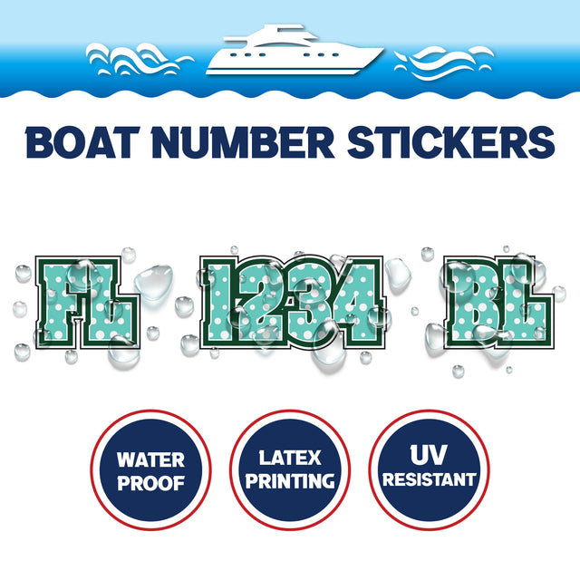 Custom Boat Registration Numbers Stickers Letter Decal 2pcs - Dot Green C213