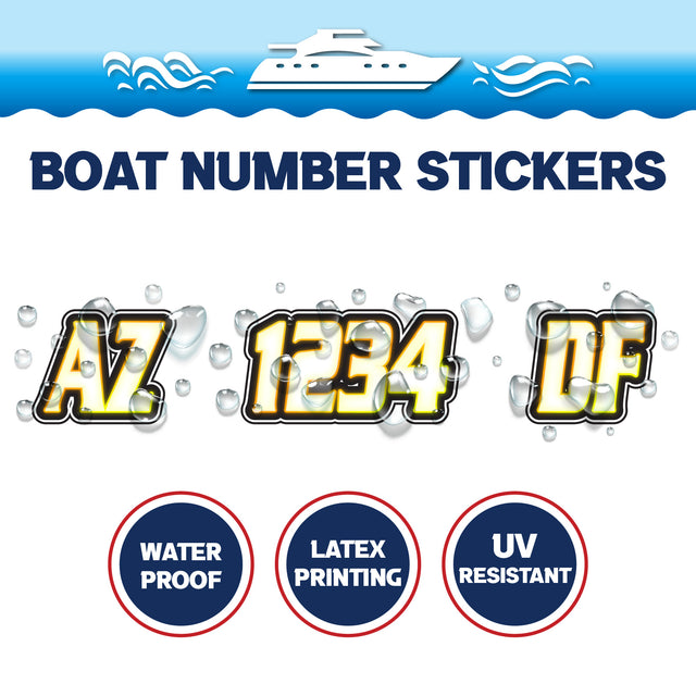 Custom Boat Registration Numbers Stickers Letter Decal 2pcs - Lighting Yellow C215