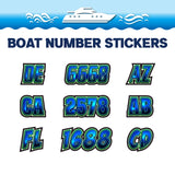 Custom Boat Registration Numbers Stickers Letter Decal 2pcs - Lighting Blue C216