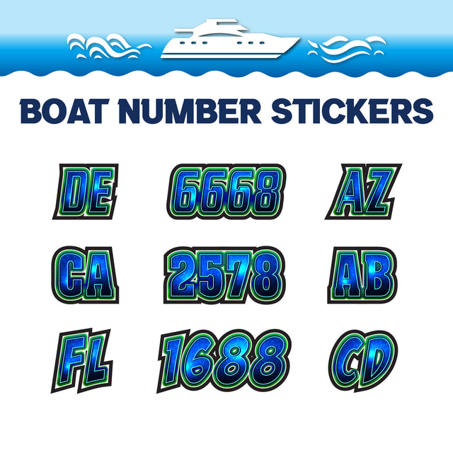 Custom Boat Registration Numbers Stickers Letter Decal 2pcs - Lighting Blue C216