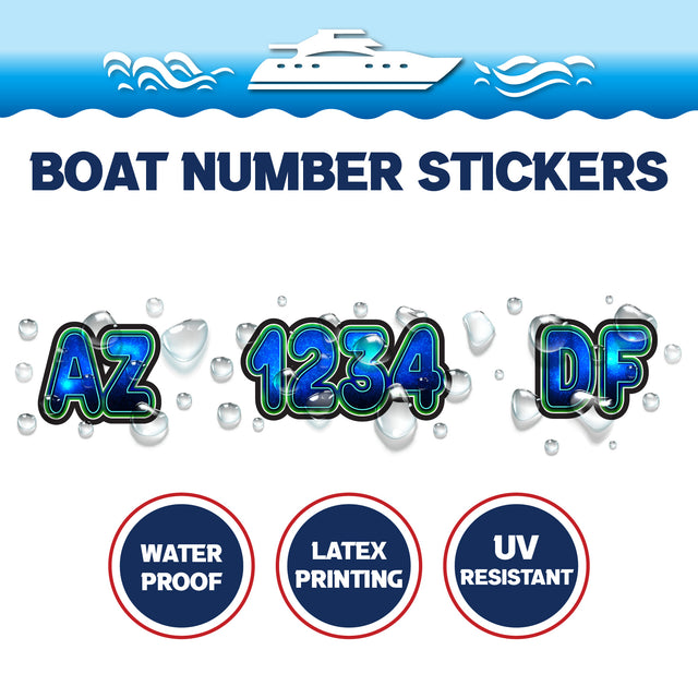 Custom Boat Registration Numbers Stickers Letter Decal 2pcs - Lighting Blue C216