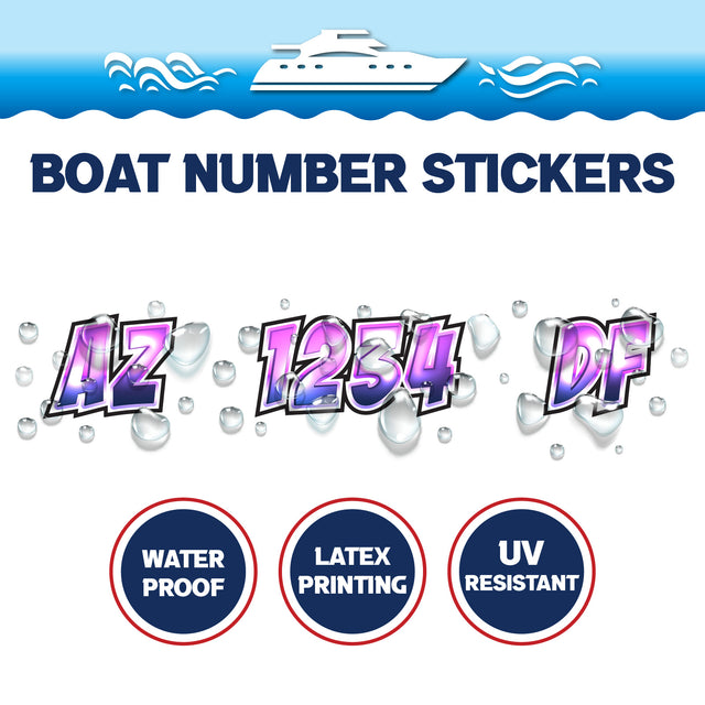 Custom Boat Registration Numbers Stickers Letter Decal 2pcs - Lighting Purple C218