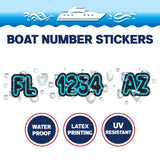 Custom Boat Registration Numbers Stickers Letter Decal 2pcs - Lighting Blue C220