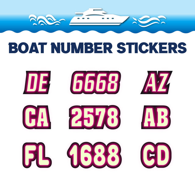 Custom Boat Registration Numbers Stickers Letter Decal 2pcs - Lighting Yellow Red C222