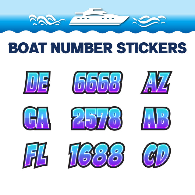 Custom Boat Registration Numbers Stickers Letter Decal 2pcs - Lighting Blue Purple C223