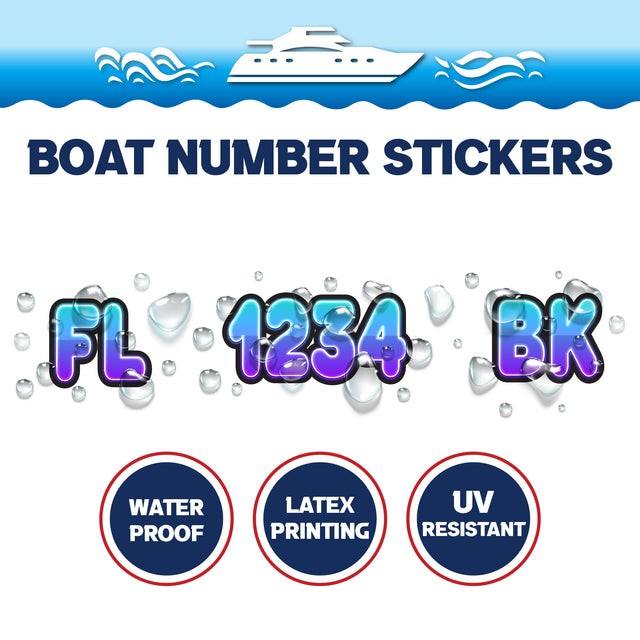 Custom Boat Registration Numbers Stickers Letter Decal 2pcs - Lighting Blue Purple C223