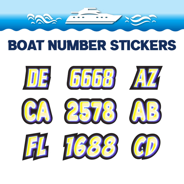 Custom Boat Registration Numbers Stickers Letter Decal 2pcs - Lighting Yellow C224