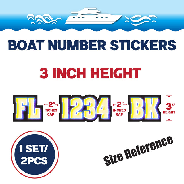 Custom Boat Registration Numbers Stickers Letter Decal 2pcs - Lighting Yellow C224