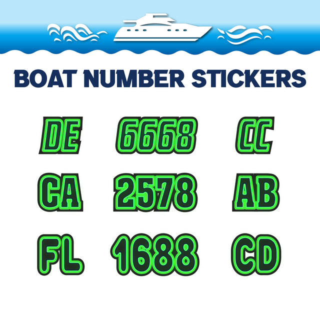 Custom Boat Registration Numbers Stickers Letter Decal 2pcs - Lighting Green C225