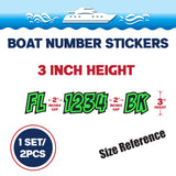 Custom Boat Registration Numbers Stickers Letter Decal 2pcs - Lighting Green C225