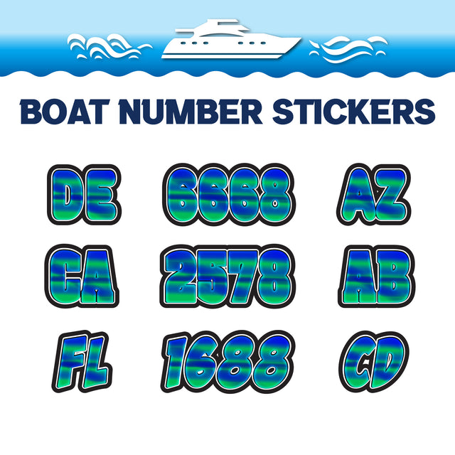 Custom Boat Registration Numbers Stickers Letter Decal 2pcs - Lighting Blue Green C226