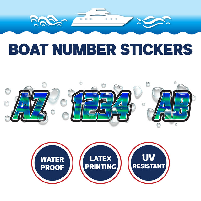 Custom Boat Registration Numbers Stickers Letter Decal 2pcs - Lighting Blue Green C226