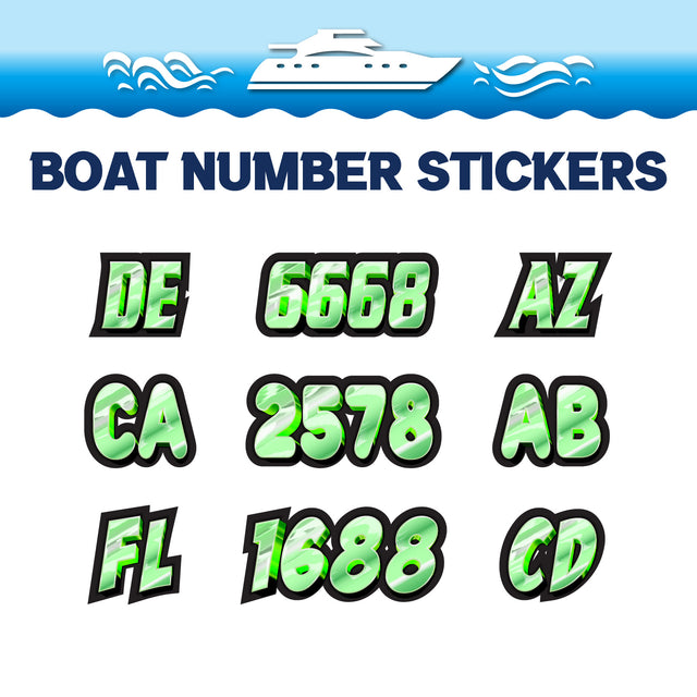 Custom Boat Registration Numbers Stickers Letter Decal 2pcs - Lighting Green C227