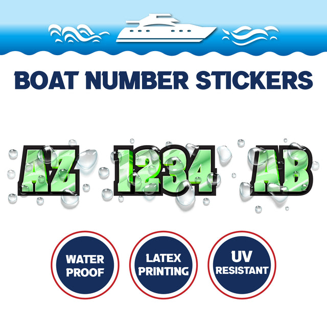 Custom Boat Registration Numbers Stickers Letter Decal 2pcs - Lighting Green C227