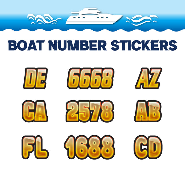 Custom Boat Registration Numbers Stickers Letter Decal 2pcs - Lighting Brown C228