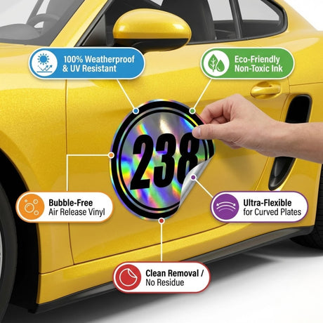 Custom Iridescent Racing Number Stickers for Cars (Set of 2) - RCC001 - StickerBao Wheel Sticker Store