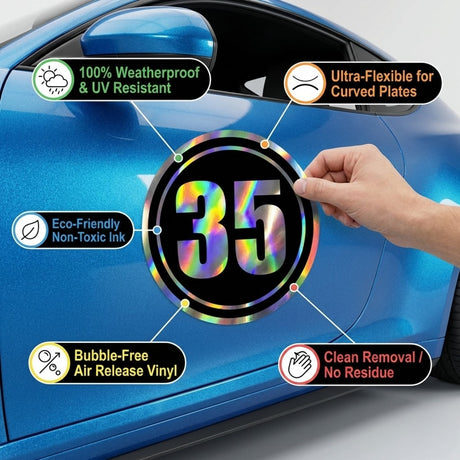 Custom Iridescent Racing Number Stickers for Cars (Set of 2) - RCC002 - StickerBao Wheel Sticker Store