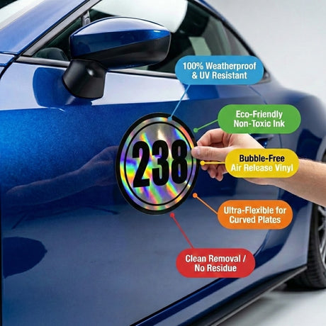 Custom Iridescent Racing Number Stickers for Cars (Set of 2) - RCC003 - StickerBao Wheel Sticker Store