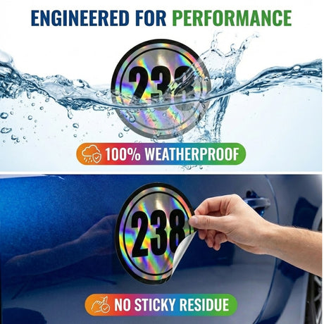 Custom Iridescent Racing Number Stickers for Cars (Set of 2) - RCC003 - StickerBao Wheel Sticker Store