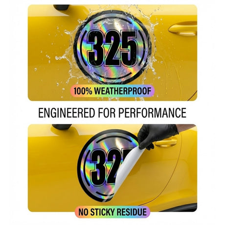 Custom Iridescent Racing Number Stickers for Cars (Set of 2) - RCC004 - StickerBao Wheel Sticker Store