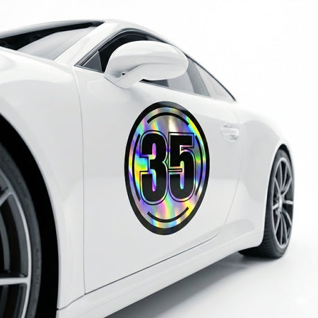 Custom Iridescent Racing Number Stickers for Cars (Set of 2) - RCC004 - StickerBao Wheel Sticker Store